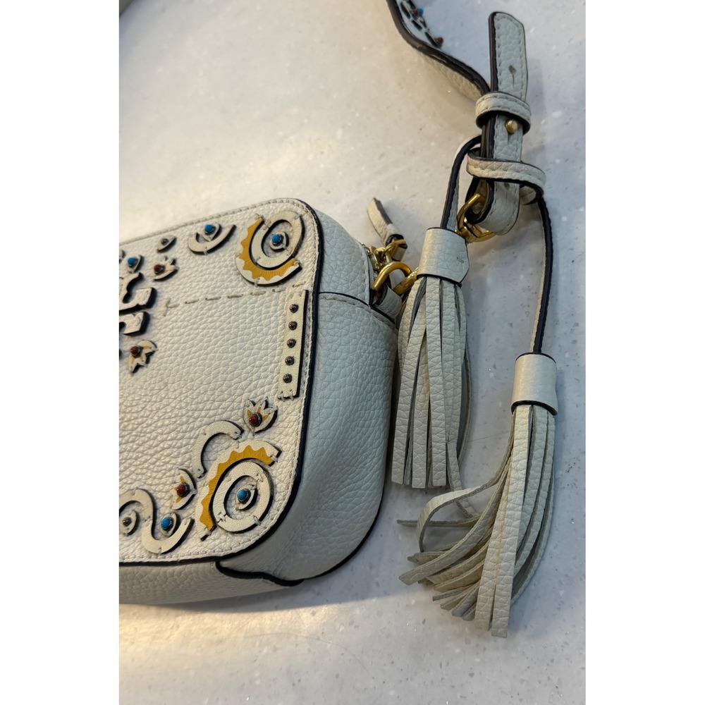 Tory Burch McGraw Mixed Materials Camera Bag White Leather Crossbody Tassels - Picture 2 of 13